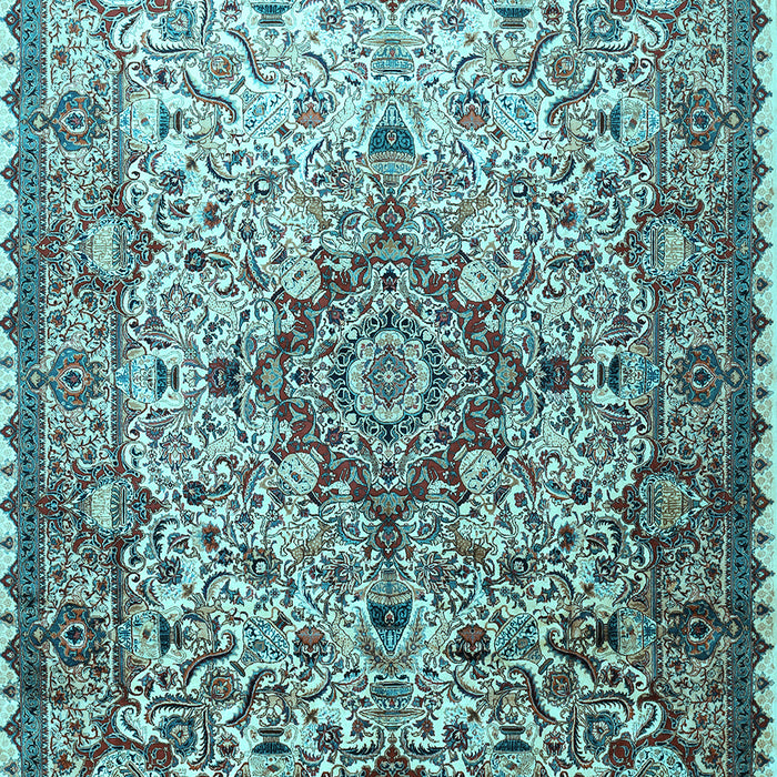Machine Washable Medallion Light Blue Traditional Rug, wshtr239lblu