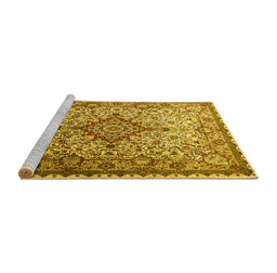 Sideview of Machine Washable Medallion Yellow Traditional Rug, wshtr239yw