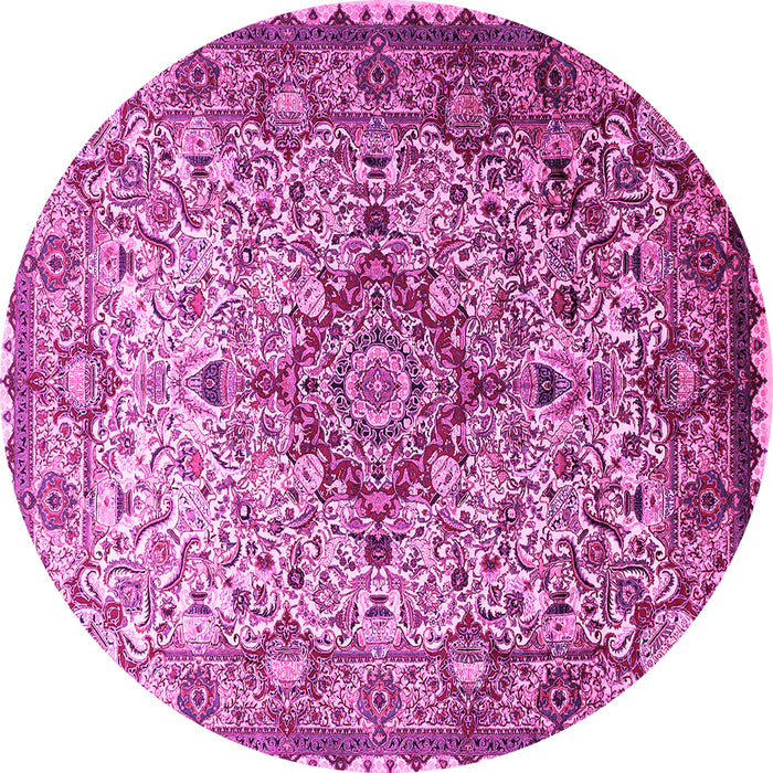 Round Machine Washable Medallion Pink Traditional Rug, wshtr239pnk