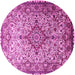 Round Machine Washable Medallion Pink Traditional Rug, wshtr239pnk