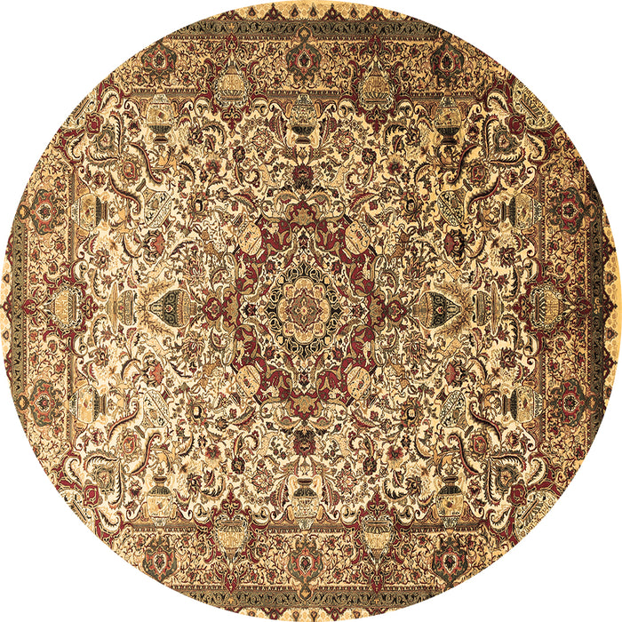 Round Machine Washable Medallion Brown Traditional Rug, wshtr239brn