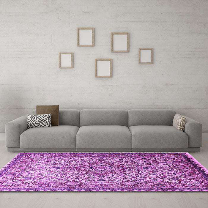 Machine Washable Medallion Purple Traditional Area Rugs in a Living Room, wshtr239pur