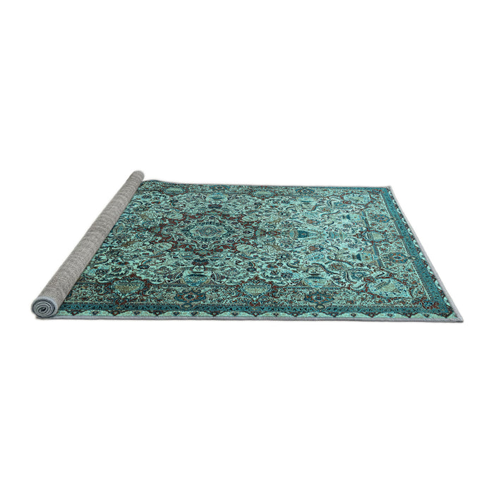 Sideview of Machine Washable Medallion Light Blue Traditional Rug, wshtr239lblu