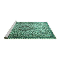 Sideview of Machine Washable Medallion Turquoise Traditional Area Rugs, wshtr239turq