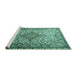 Sideview of Machine Washable Medallion Turquoise Traditional Area Rugs, wshtr239turq