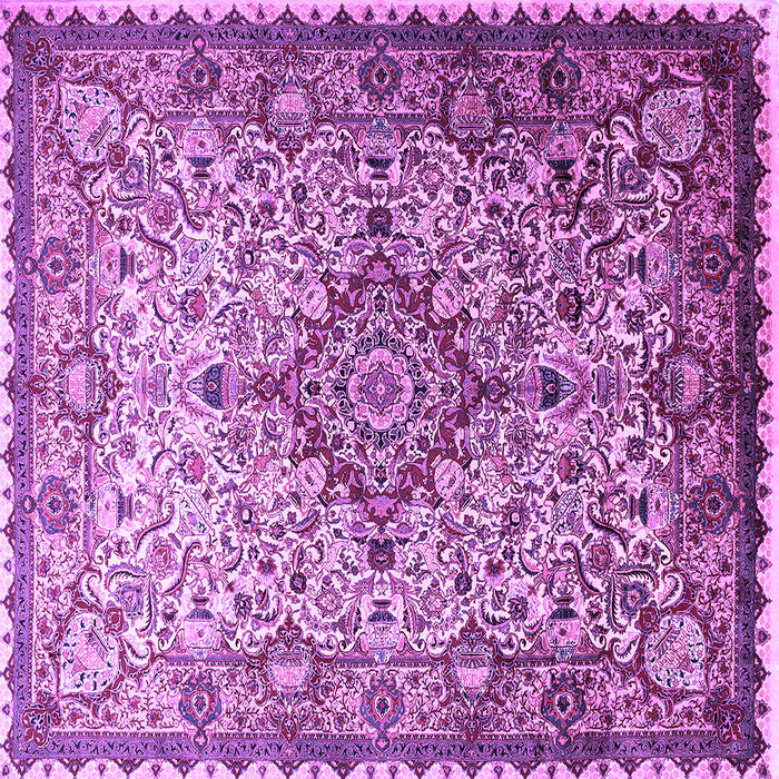 Square Machine Washable Medallion Purple Traditional Area Rugs, wshtr239pur