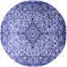 Round Machine Washable Medallion Blue Traditional Rug, wshtr239blu