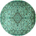 Round Machine Washable Medallion Turquoise Traditional Area Rugs, wshtr239turq