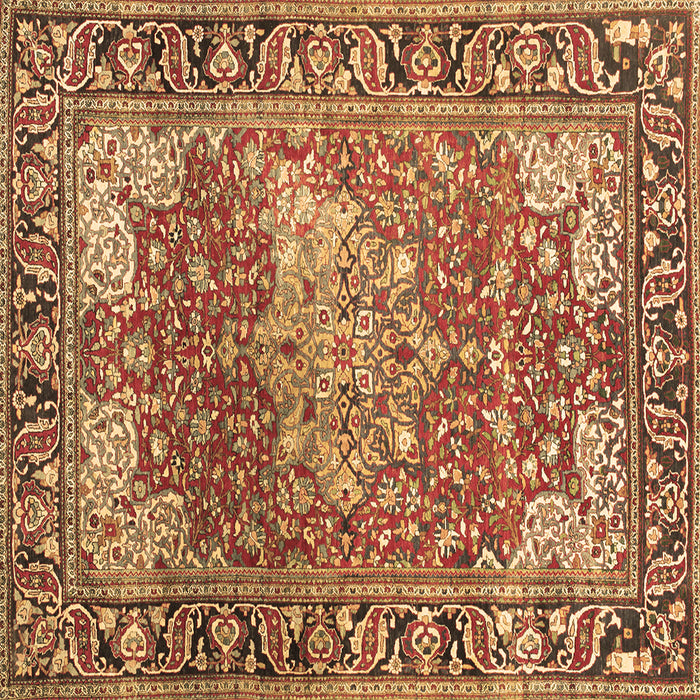 Square Machine Washable Medallion Brown Traditional Rug, wshtr23brn