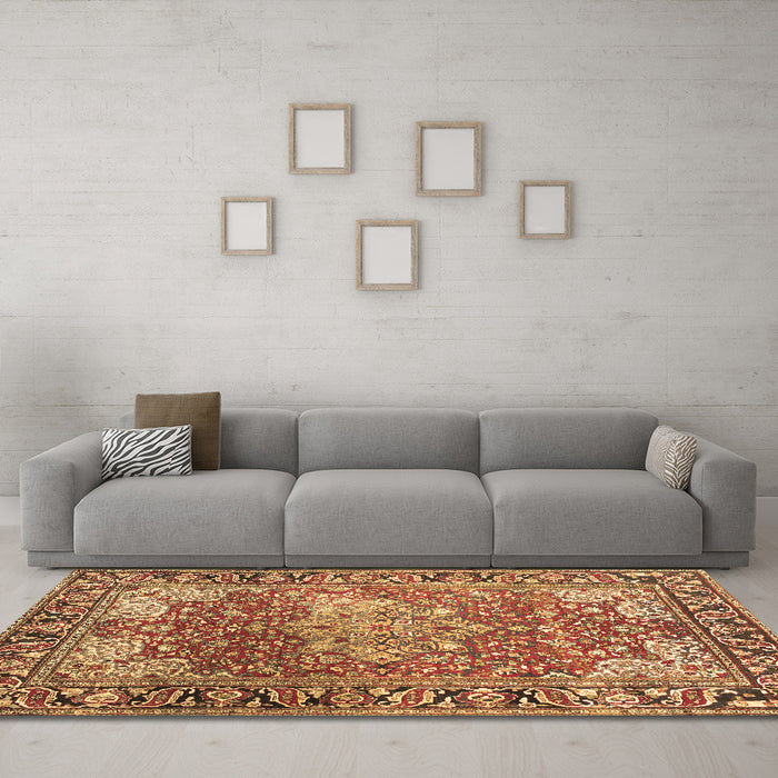Machine Washable Medallion Brown Traditional Rug in a Living Room,, wshtr23brn