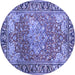 Round Machine Washable Medallion Blue Traditional Rug, wshtr23blu