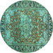 Round Machine Washable Medallion Turquoise Traditional Area Rugs, wshtr23turq