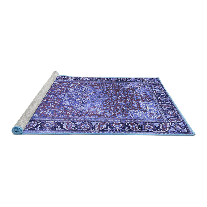 Sideview of Machine Washable Medallion Blue Traditional Rug, wshtr23blu