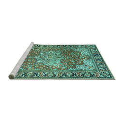 Sideview of Machine Washable Medallion Turquoise Traditional Area Rugs, wshtr23turq