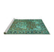 Sideview of Machine Washable Medallion Turquoise Traditional Area Rugs, wshtr23turq