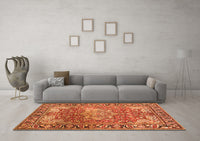 Machine Washable Medallion Orange Traditional Rug, wshtr23org