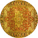 Round Machine Washable Medallion Yellow Traditional Rug, wshtr23yw