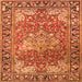 Round Machine Washable Medallion Orange Traditional Area Rugs, wshtr23org