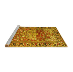 Sideview of Machine Washable Medallion Yellow Traditional Rug, wshtr23yw