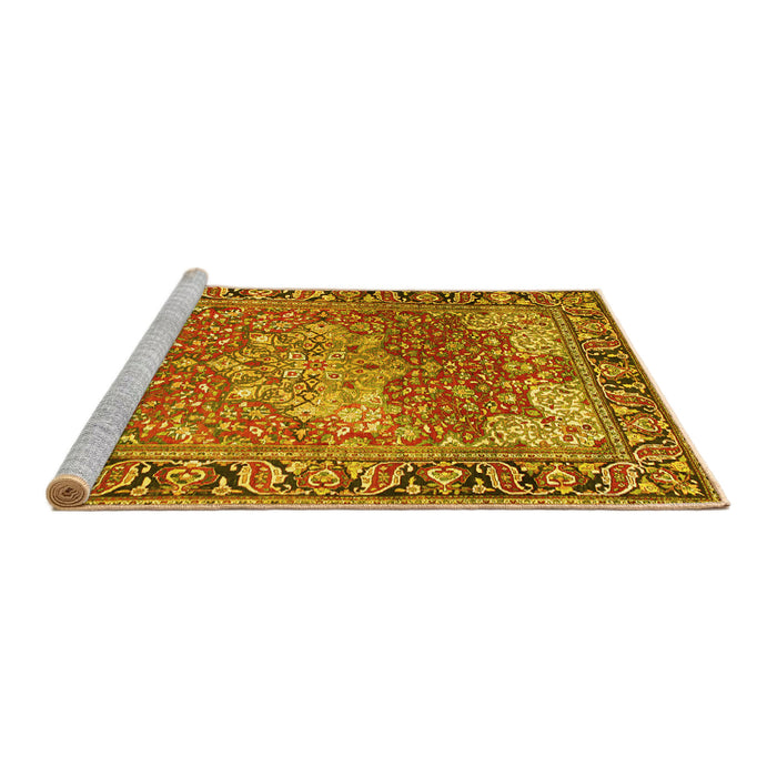 Sideview of Machine Washable Medallion Yellow Traditional Rug, wshtr23yw