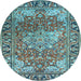 Round Machine Washable Medallion Light Blue Traditional Rug, wshtr23lblu