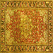 Square Machine Washable Medallion Yellow Traditional Rug, wshtr23yw