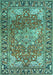 Machine Washable Medallion Turquoise Traditional Area Rugs, wshtr23turq