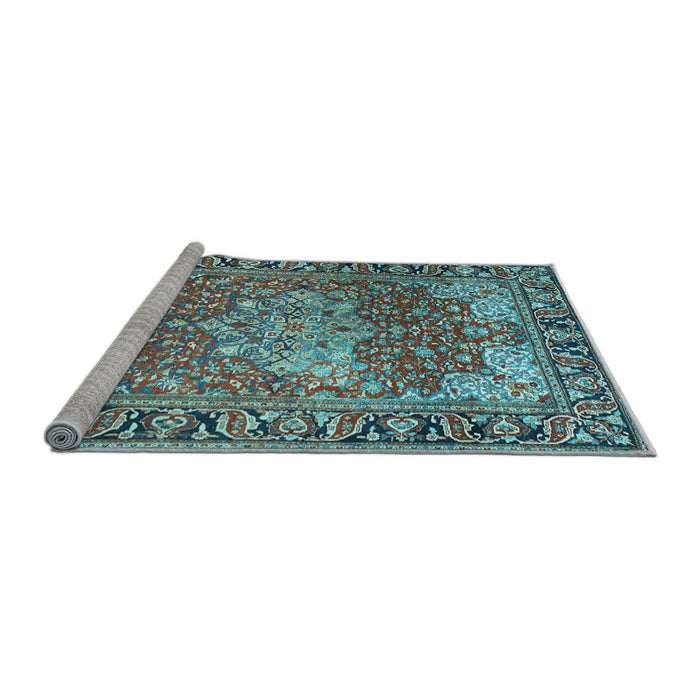 Sideview of Machine Washable Medallion Light Blue Traditional Rug, wshtr23lblu