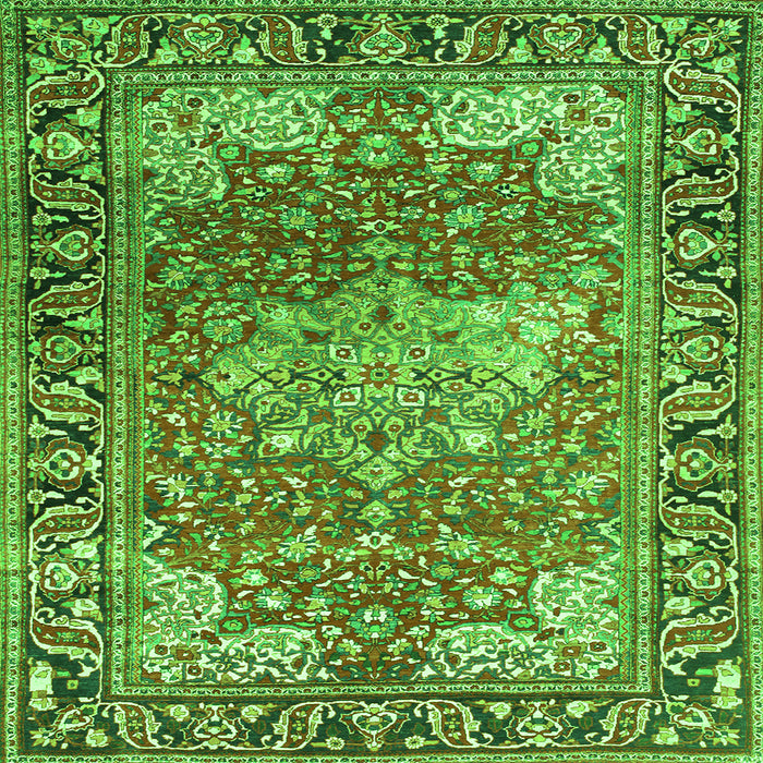 Round Machine Washable Medallion Green Traditional Area Rugs, wshtr23grn