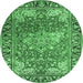 Round Machine Washable Medallion Emerald Green Traditional Area Rugs, wshtr23emgrn