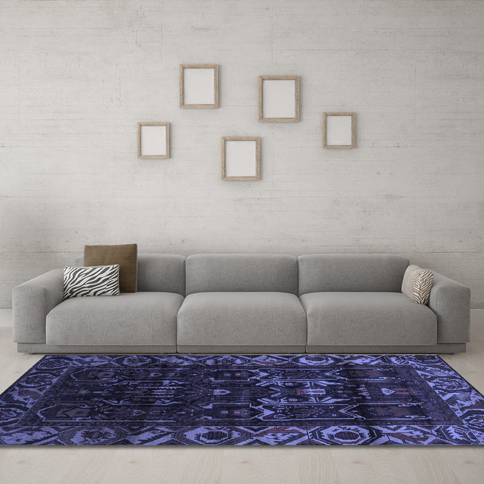Machine Washable Persian Blue Traditional Rug in a Living Room, wshtr2400blu