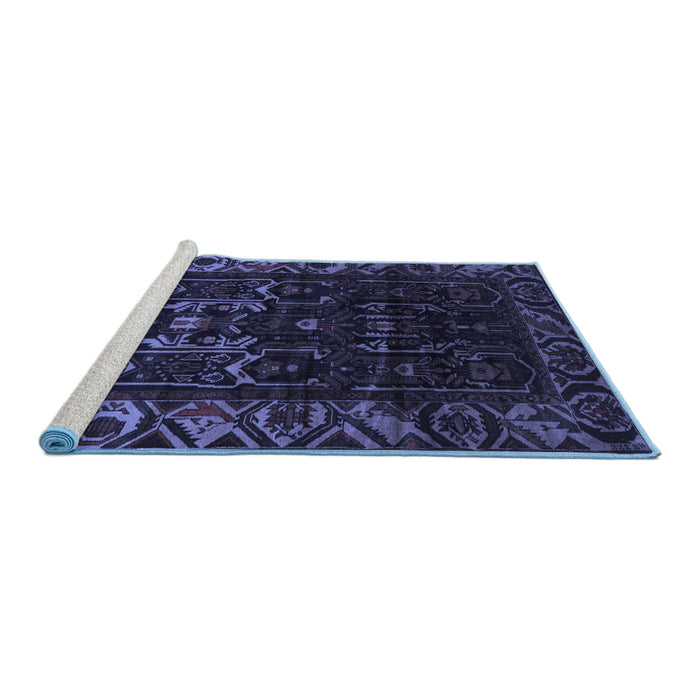 Sideview of Machine Washable Persian Blue Traditional Rug, wshtr2400blu