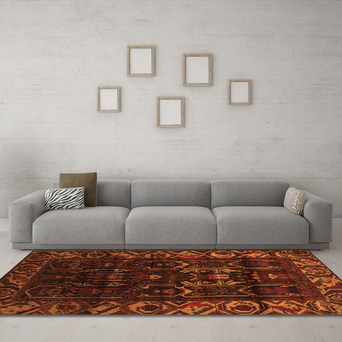 Machine Washable Persian Orange Traditional Area Rugs in a Living Room, wshtr2400org