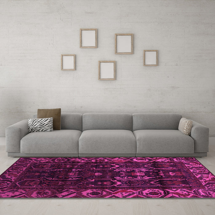 Machine Washable Persian Pink Traditional Rug in a Living Room, wshtr2400pnk