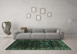 Machine Washable Persian Turquoise Traditional Area Rugs in a Living Room,, wshtr2400turq