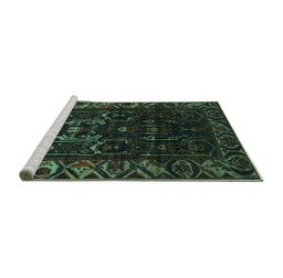 Sideview of Machine Washable Persian Turquoise Traditional Area Rugs, wshtr2400turq