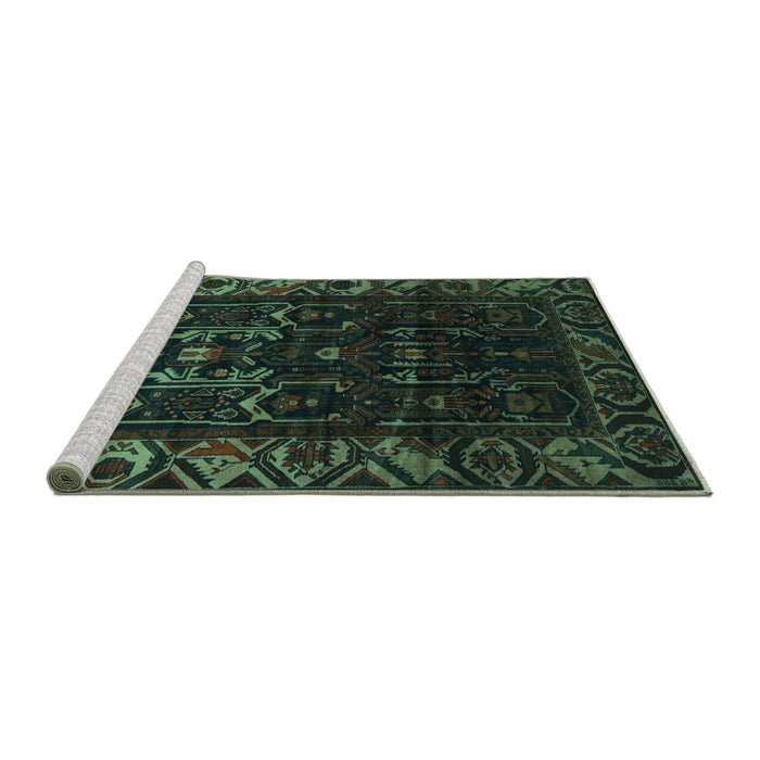 Sideview of Machine Washable Persian Turquoise Traditional Area Rugs, wshtr2400turq