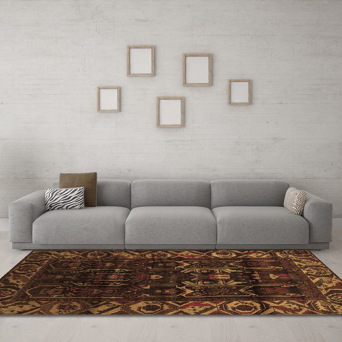 Machine Washable Persian Brown Traditional Rug in a Living Room,, wshtr2400brn