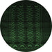 Round Machine Washable Southwestern Emerald Green Country Area Rugs, wshtr2401emgrn