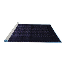 Sideview of Machine Washable Southwestern Blue Country Rug, wshtr2401blu
