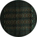 Round Southwestern Turquoise Country Rug, tr2401turq