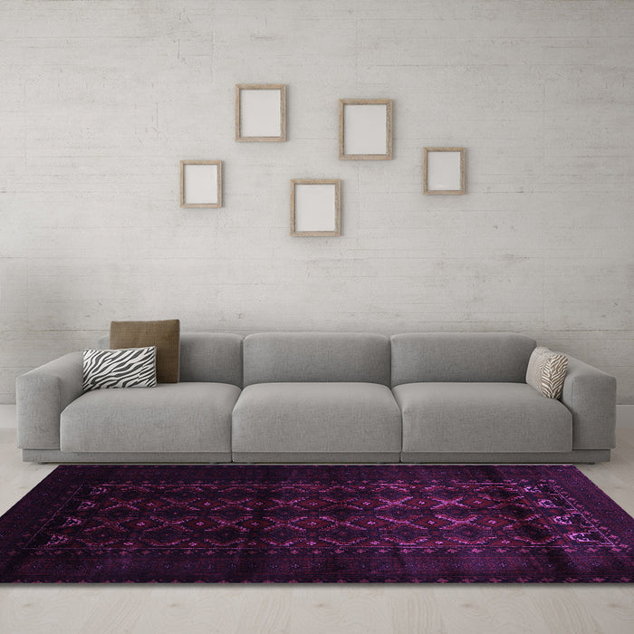 Machine Washable Southwestern Purple Country Area Rugs in a Living Room, wshtr2401pur