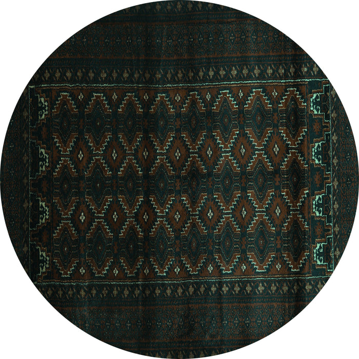Round Machine Washable Southwestern Turquoise Country Area Rugs, wshtr2401turq