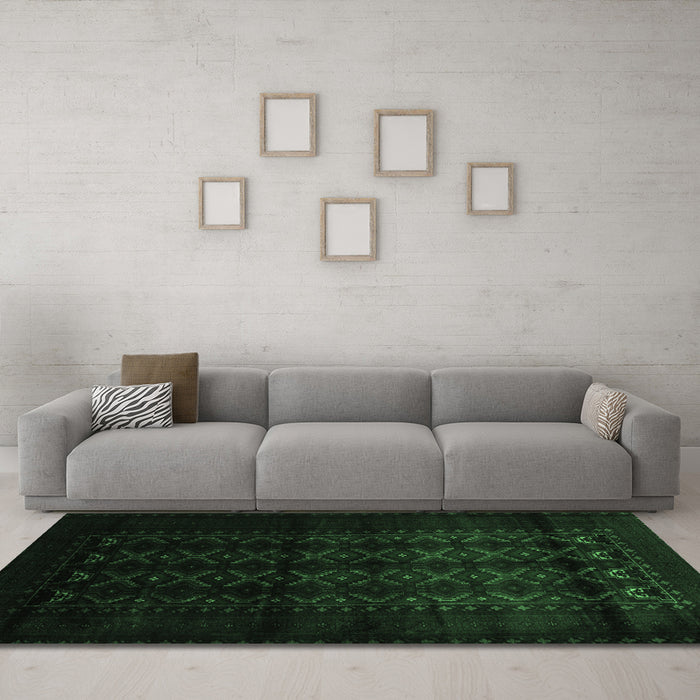 Machine Washable Southwestern Emerald Green Country Area Rugs in a Living Room,, wshtr2401emgrn