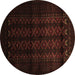 Round Southwestern Brown Country Rug, tr2401brn