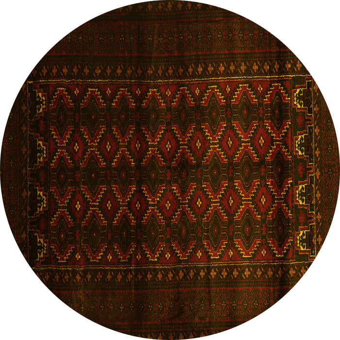 Round Machine Washable Southwestern Yellow Country Rug, wshtr2401yw