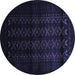 Round Southwestern Blue Country Rug, tr2401blu