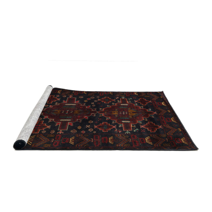 Sideview of Machine Washable Traditional Burgundy Brown Rug, wshtr2402
