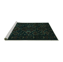 Sideview of Machine Washable Persian Turquoise Traditional Area Rugs, wshtr2402turq