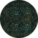 Round Machine Washable Persian Turquoise Traditional Area Rugs, wshtr2402turq